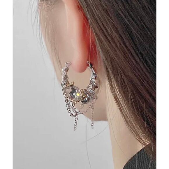 Brut Hoop Earrings 2 Two Tone Molten Mixed Metals Silver Gold Unique S07 - Picture 3 of 7